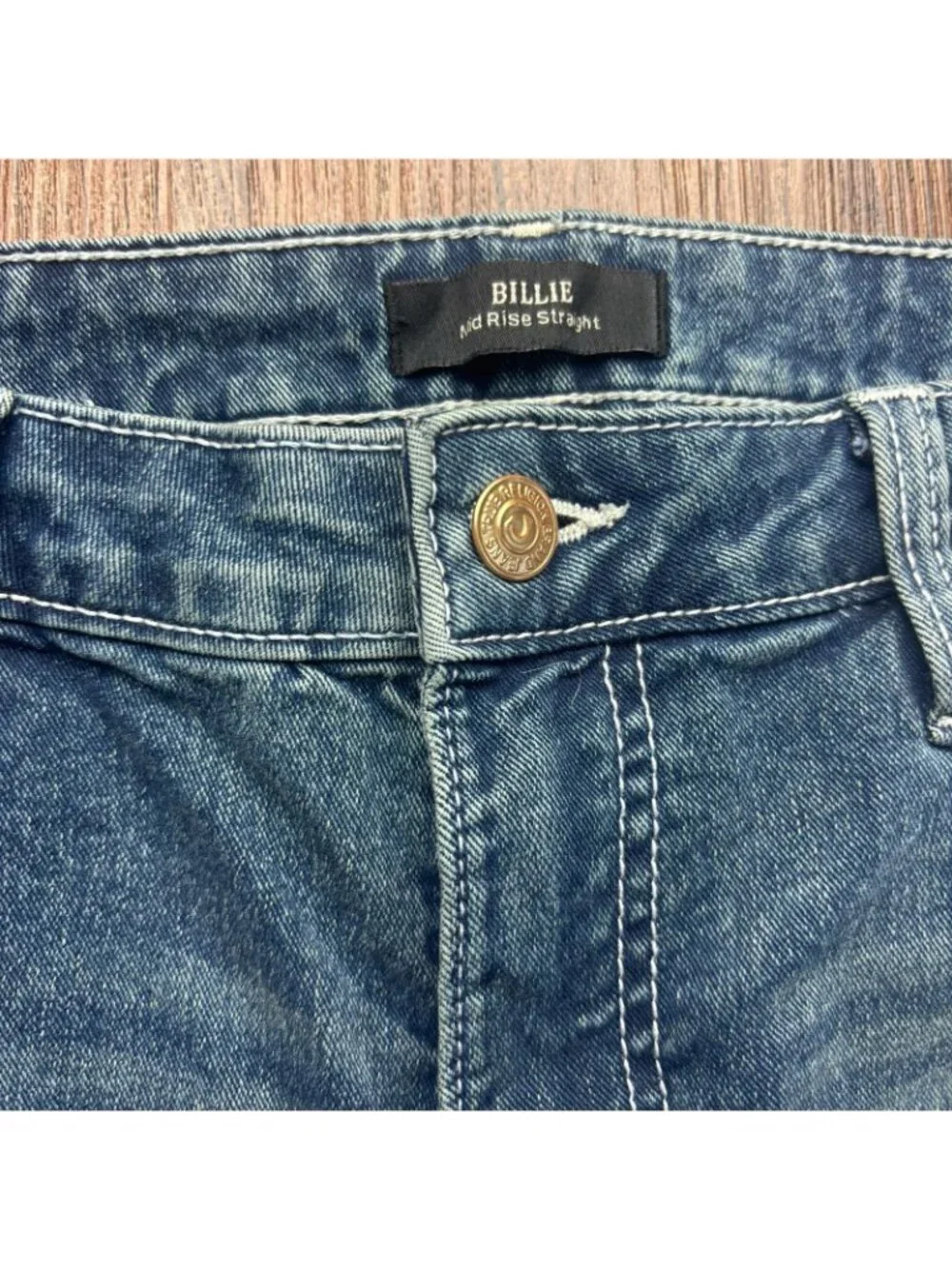 True Religion Billie Mid Rise Straight Jeans Distressed Medium Wash Size 34